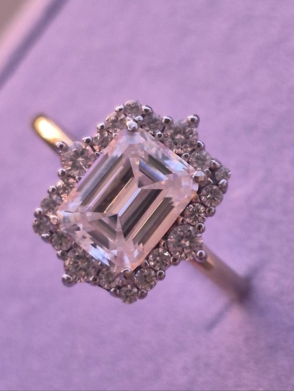 GRA 4 Carat Emerald Cut Halo Cathedral Moissanite Ring In Size 6&7 US* Available